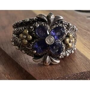 Barbara Bixby 925 18K Gold Multi Gemstone Flower Ring Size 8